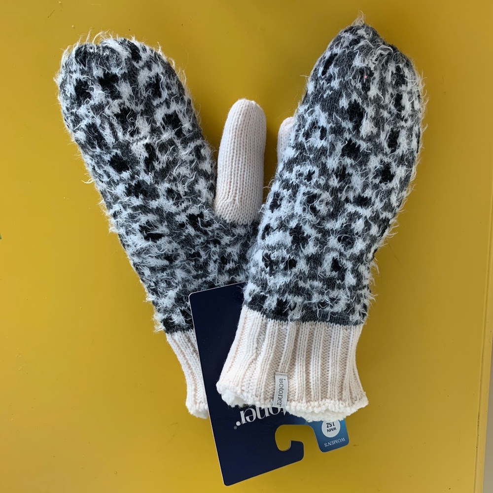 Isotoner Mittens 1 Size leopard Gray Black Warm